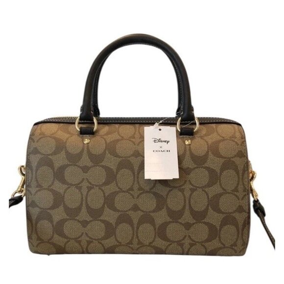 NWT Coach Disney X Coach Rowan Satchel Bag In Signature Canvas With Patches-Khak - Picture 2 of 8